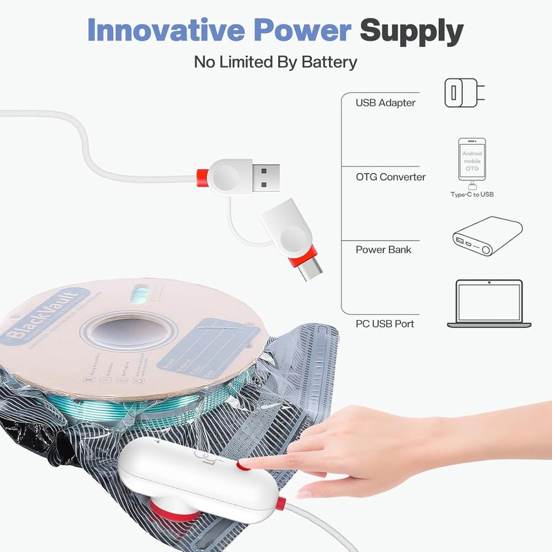 Vacbird 30pcs Filament Storage Bags Light-Proof Vacuum Storage Kit with USB Pump, 3D Printer Filament Vacuum Sealed Bags for Keeping Dry, Plus Size 32X34cm - Image 5